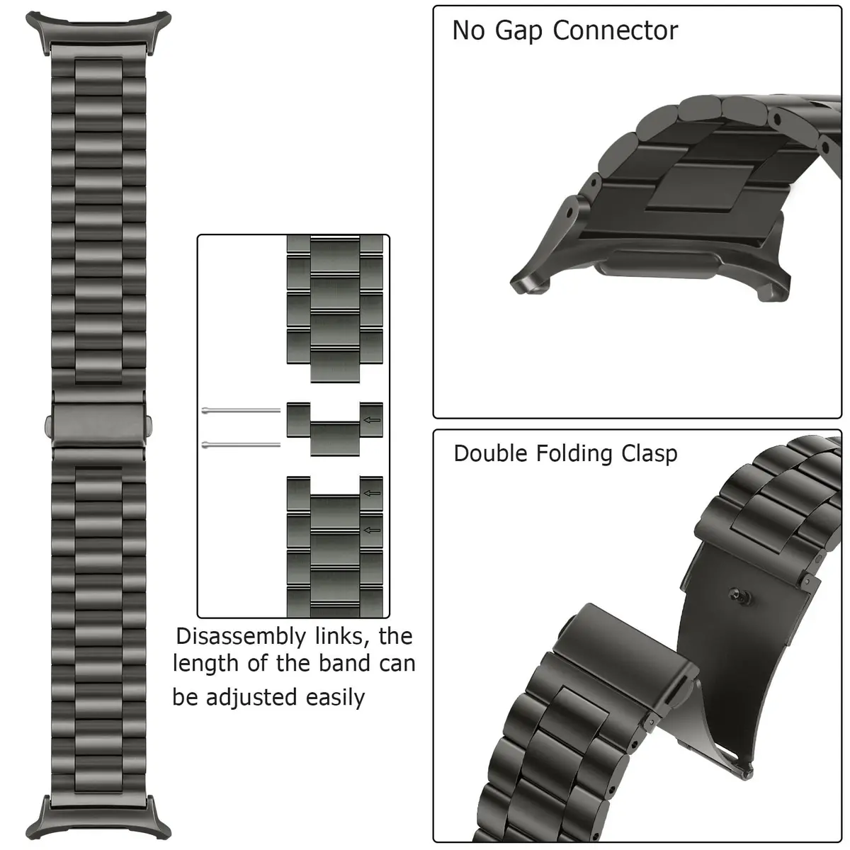 Anlinser No Gap Bands Compatible with Samsung Galaxy Watch Ultra 2/1 47mm Graphite | Stainless Steel Metal Strap - view 3