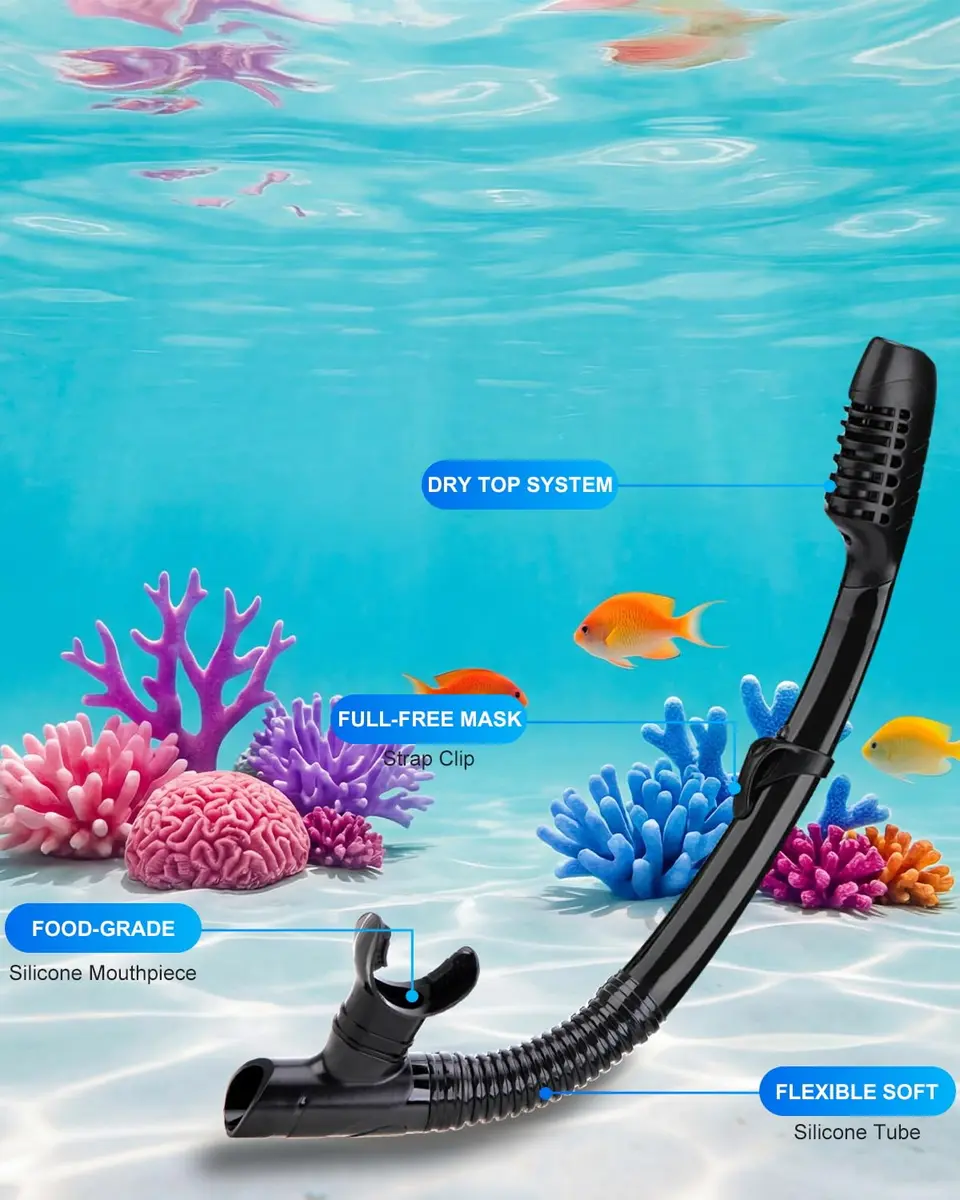 DIPUKI Snorkeling Gear for Adults | Dry Snorkel Mask Set, Wide View, Anti-Fog, Scuba Diving, Swimming Packages (0.811 Fl Oz) - view 6