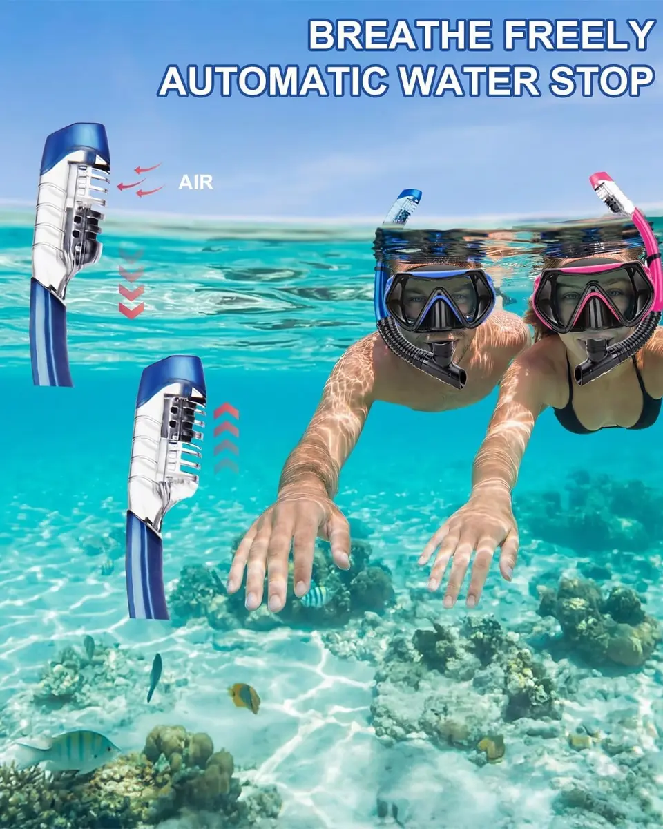 DIPUKI Snorkeling Gear for Adults | Dry Snorkel Mask Set, Wide View, Anti-Fog, 2 Pack (1.02kg) - view 5