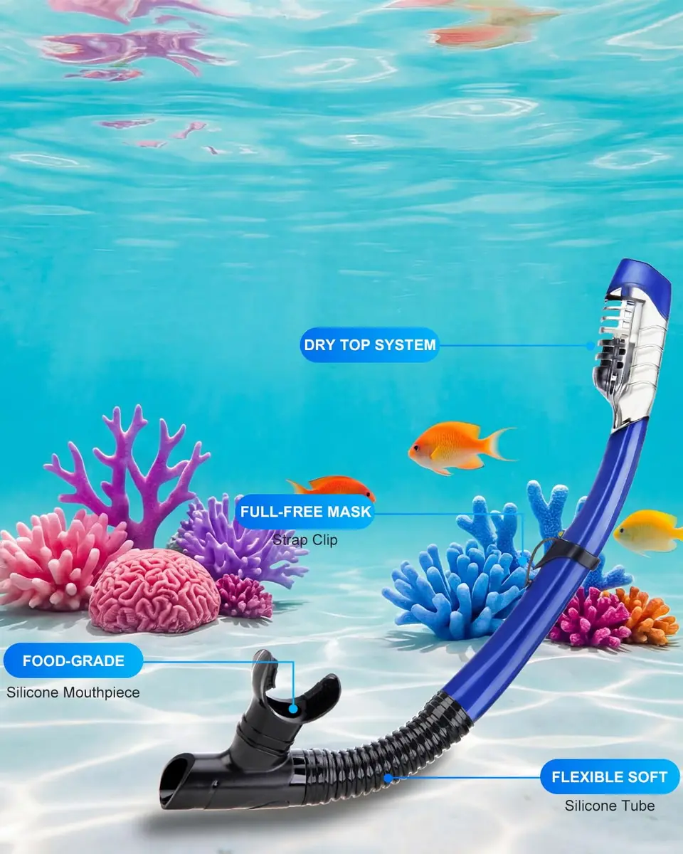 DIPUKI Snorkeling Gear for Adults | Dry Snorkel Mask Set, Wide View, Anti-Fog, 2 Pack (1.02kg) - view 7