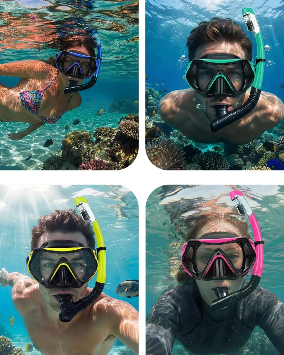 DIPUKI Snorkeling Gear for Adults | Dry Snorkel Mask Set, Wide View, Anti-Fog, 2 Pack (1.02kg) - view 2