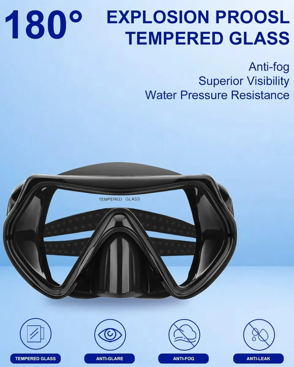 DIPUKI Dry Snorkel Mask Set for Adults, Tempered Glass Lens & Silicone Skirt, Panoramic 180° View | Scuba Diving Snorkel Gear - view 3