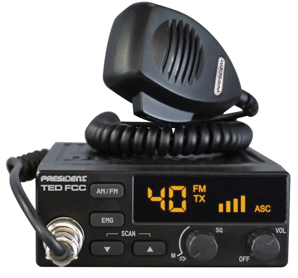 President Ted FCC AM/FM 40 Channel Compact CB Radio | LED Display, Emergency Channels, 13.8V, 4 W, Compact Size - main product image