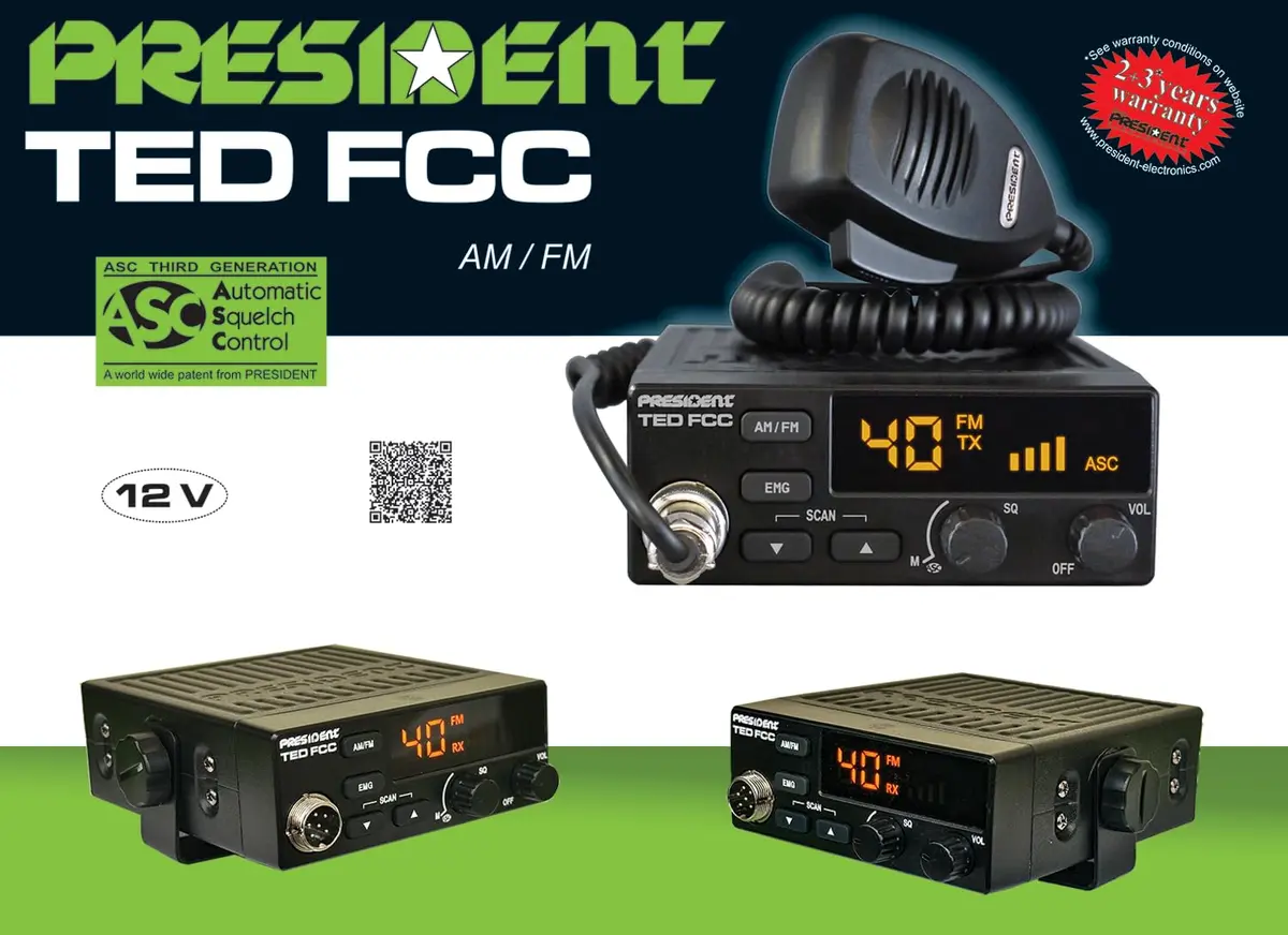 President Ted FCC AM/FM 40 Channel Compact CB Radio | LED Display, Emergency Channels, 13.8V, 4 W, Compact Size - view 5
