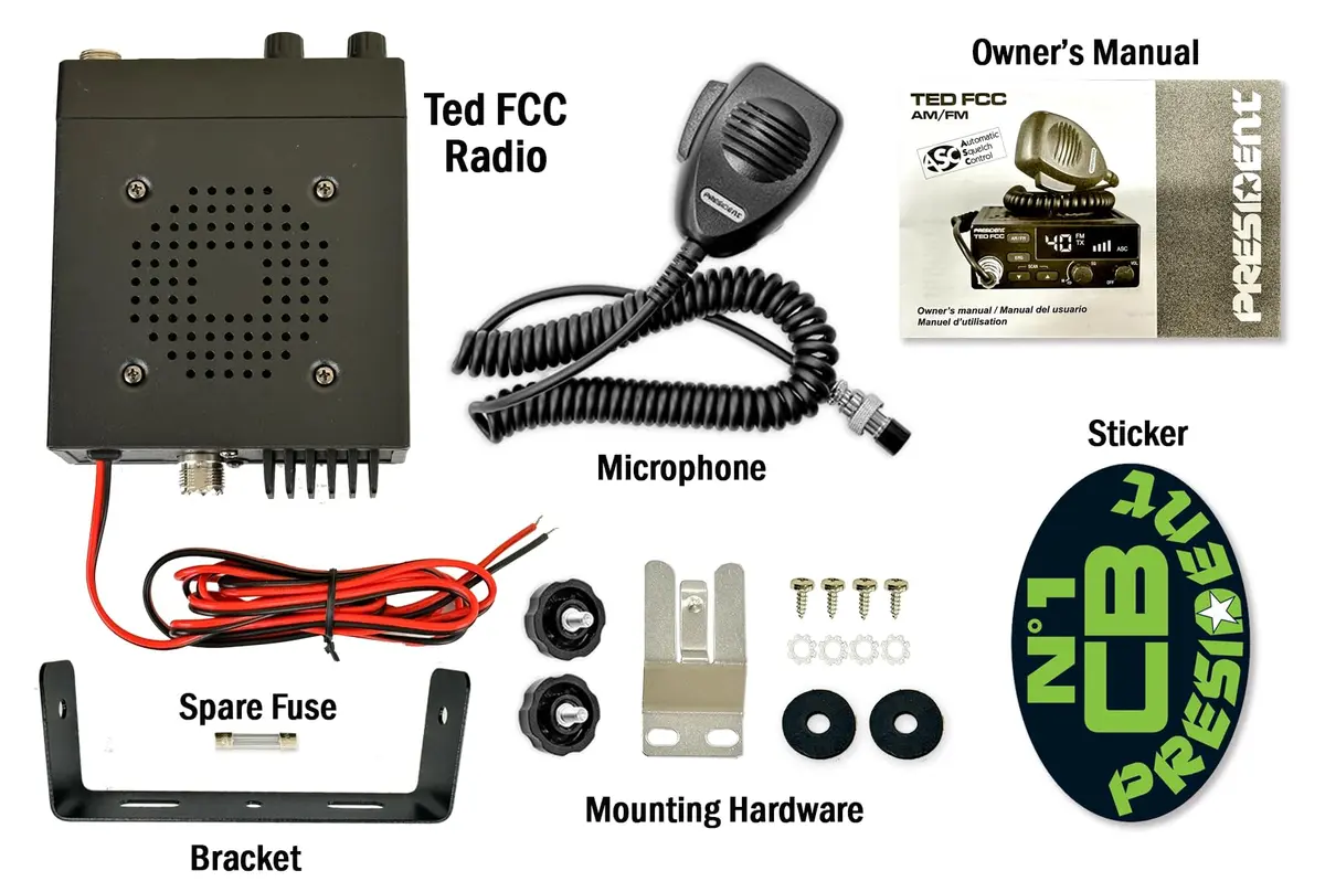 President Ted FCC AM/FM 40 Channel Compact CB Radio | LED Display, Emergency Channels, 13.8V, 4 W, Compact Size - view 6