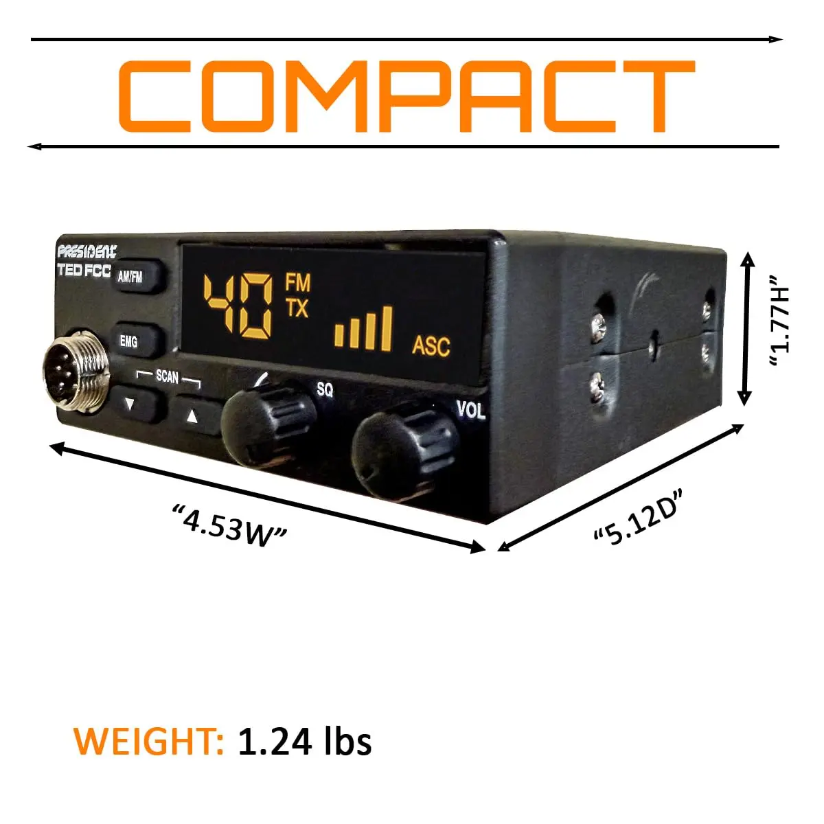 President Ted FCC AM/FM 40 Channel Compact CB Radio | LED Display, Emergency Channels, 13.8V, 4 W, Compact Size - view 7