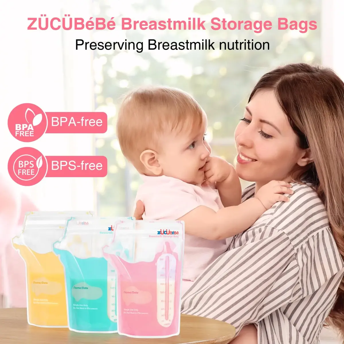 ZÜCÜBéBé Breastmilk Storage Bags 360 Count | 227ml (8oz) BPA-Free, Leakproof, Self-Standing with Pour Spout - view 6
