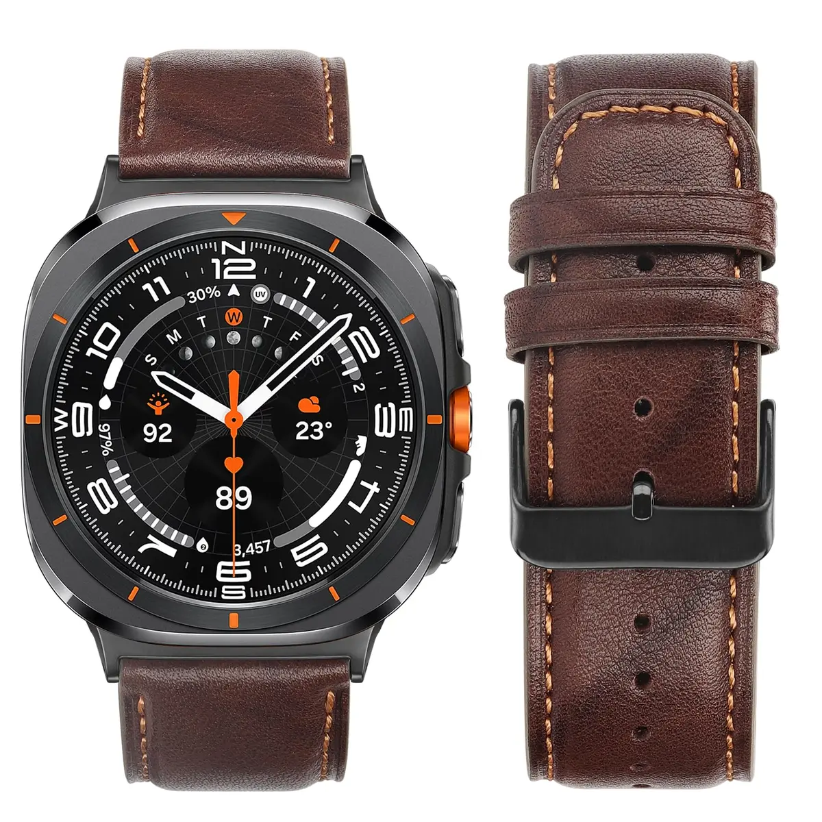 Tasikar Leather Band Compatible with Samsung Galaxy Watch Ultra 2/1 47mm | Genuine Leather Strap with Black Stainless Steel Clasp - view 2