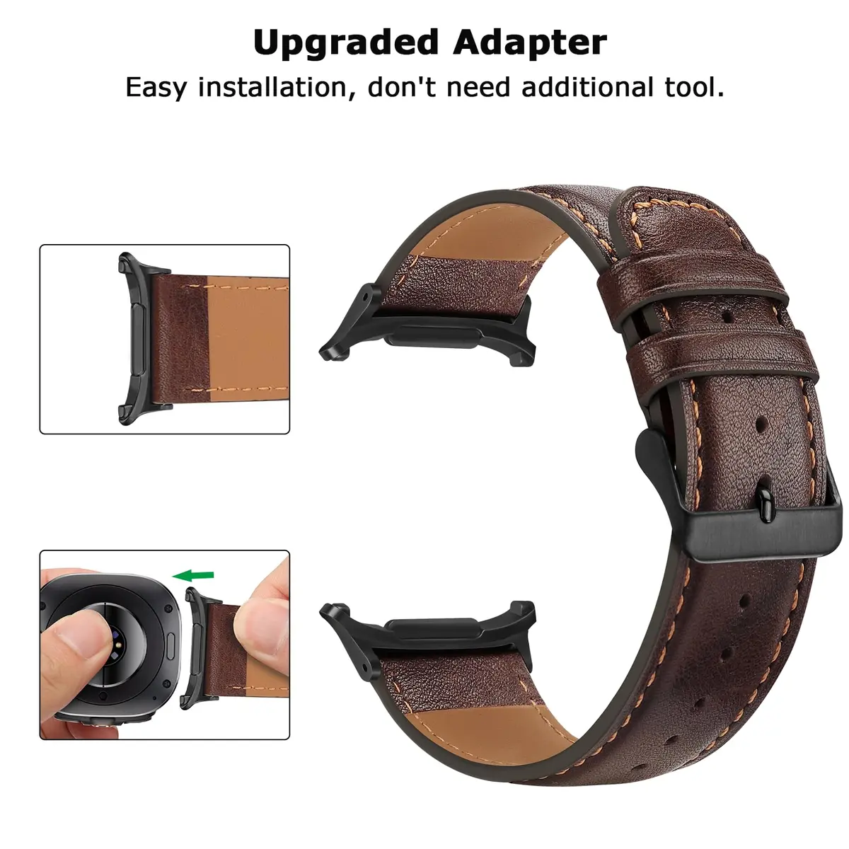 Tasikar Leather Band Compatible with Samsung Galaxy Watch Ultra 2/1 47mm | Genuine Leather Strap with Black Stainless Steel Clasp - view 4