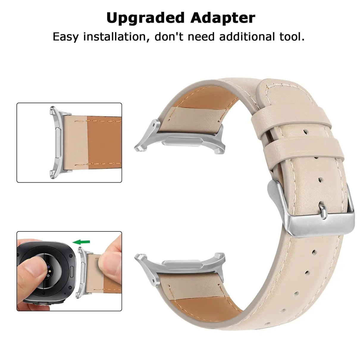 Tasikar Leather Watch Band for Samsung Galaxy Watch Ultra 47mm | Genuine Leather Strap, Vintage Style, Starlight - view 4