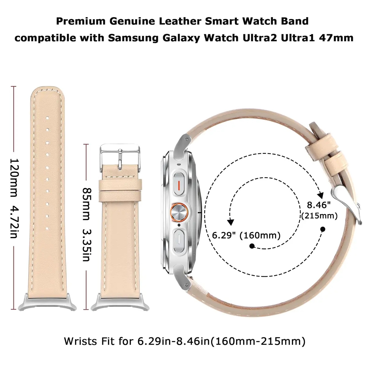 Tasikar Leather Watch Band for Samsung Galaxy Watch Ultra 47mm | Genuine Leather Strap, Vintage Style, Starlight - view 5