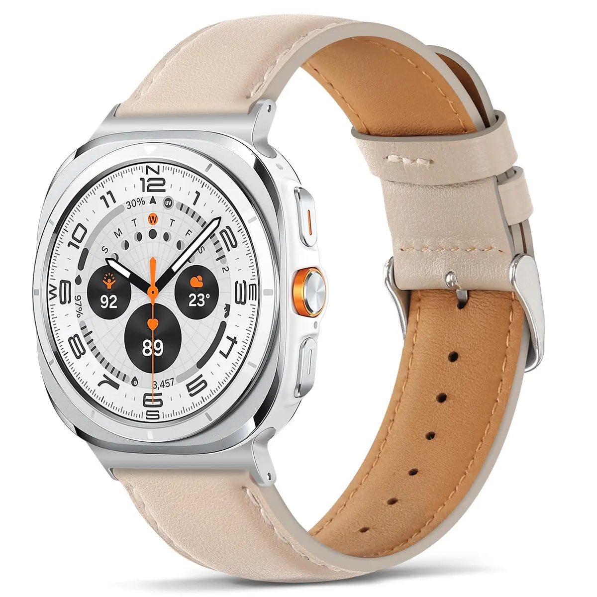 Tasikar Leather Watch Band for Samsung Galaxy Watch Ultra 47mm | Genuine Leather Strap, Vintage Style, Starlight - main product image