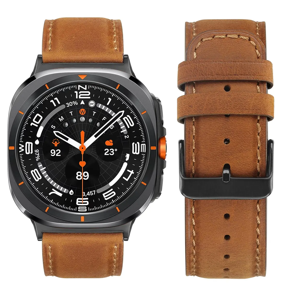 Tasikar Leather Band Compatible with Samsung Galaxy Watch Ultra 2/1 47mm | Classic Brown Genuine Leather Strap - view 2