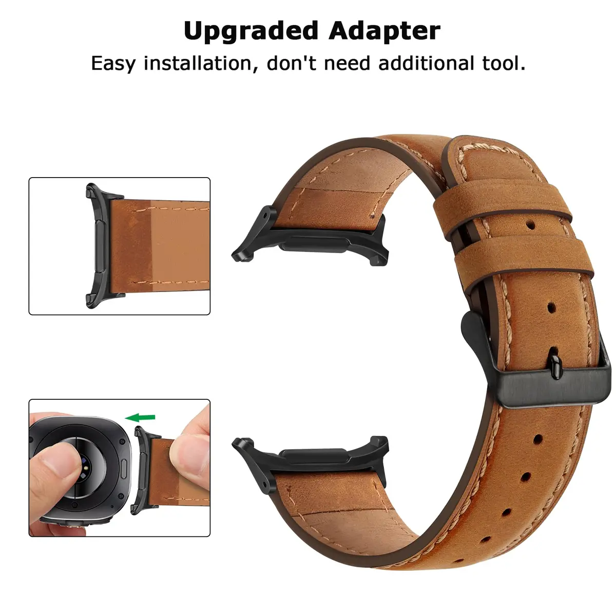 Tasikar Leather Band Compatible with Samsung Galaxy Watch Ultra 2/1 47mm | Classic Brown Genuine Leather Strap - view 4