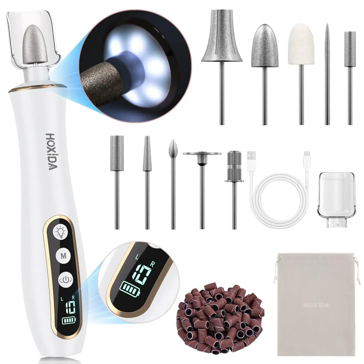 Hoxida Cordless Electric Nail Drill with 360° LED Light | 20,000 RPM, 10-Speed, Rechargeable - main product image