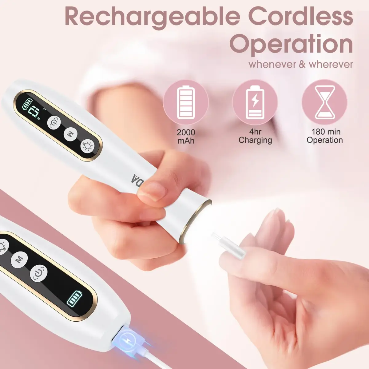 Hoxida Cordless Electric Nail Drill with 360° LED Light | 20,000 RPM, 10-Speed, Rechargeable - view 6