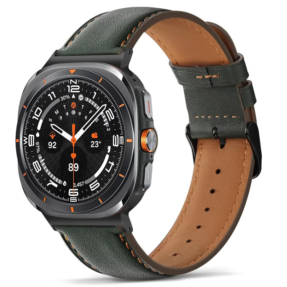 Tasikar Leather Watch Band Compatible with Samsung Galaxy Watch Ultra 2 47mm | Genuine Leather Strap, Green, 43mm Width - main product image