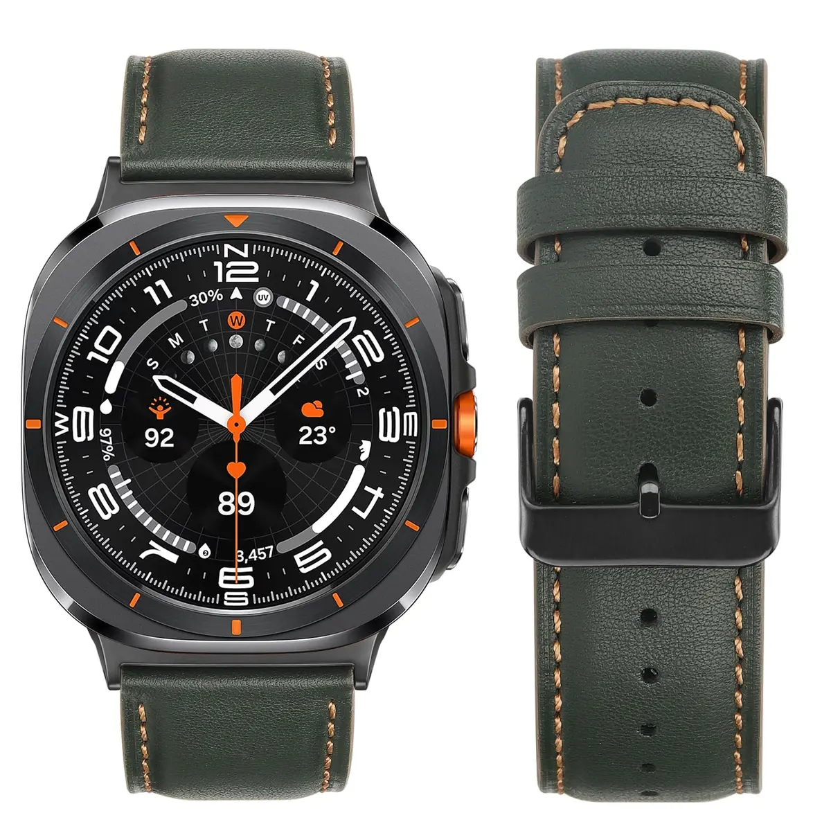 Tasikar Leather Watch Band Compatible with Samsung Galaxy Watch Ultra 2 47mm | Genuine Leather Strap, Green, 43mm Width - view 2