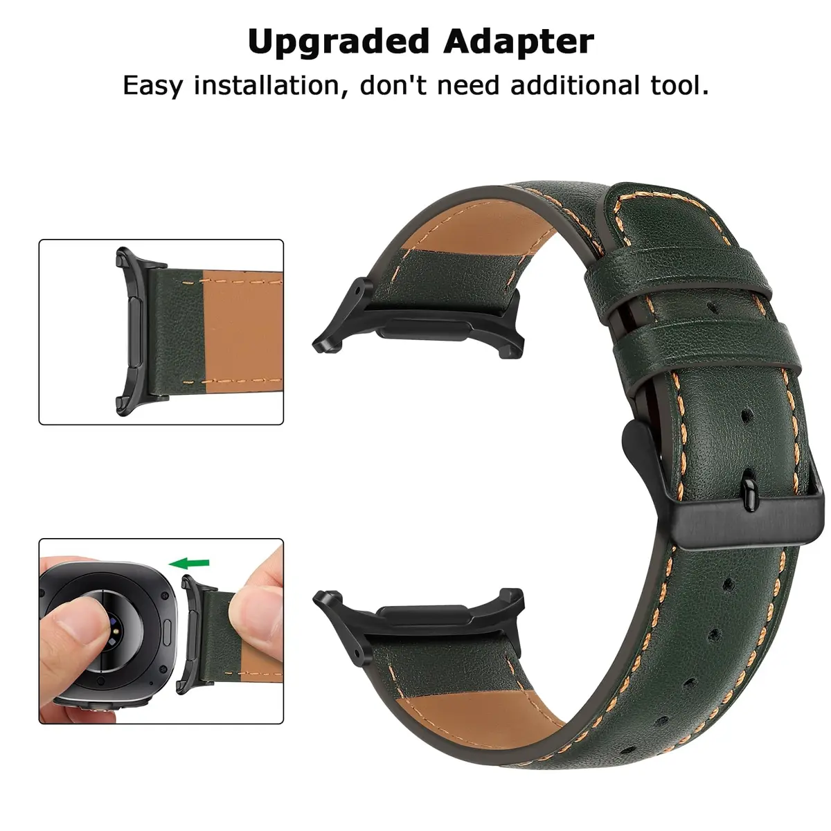 Tasikar Leather Watch Band Compatible with Samsung Galaxy Watch Ultra 2 47mm | Genuine Leather Strap, Green, 43mm Width - view 4