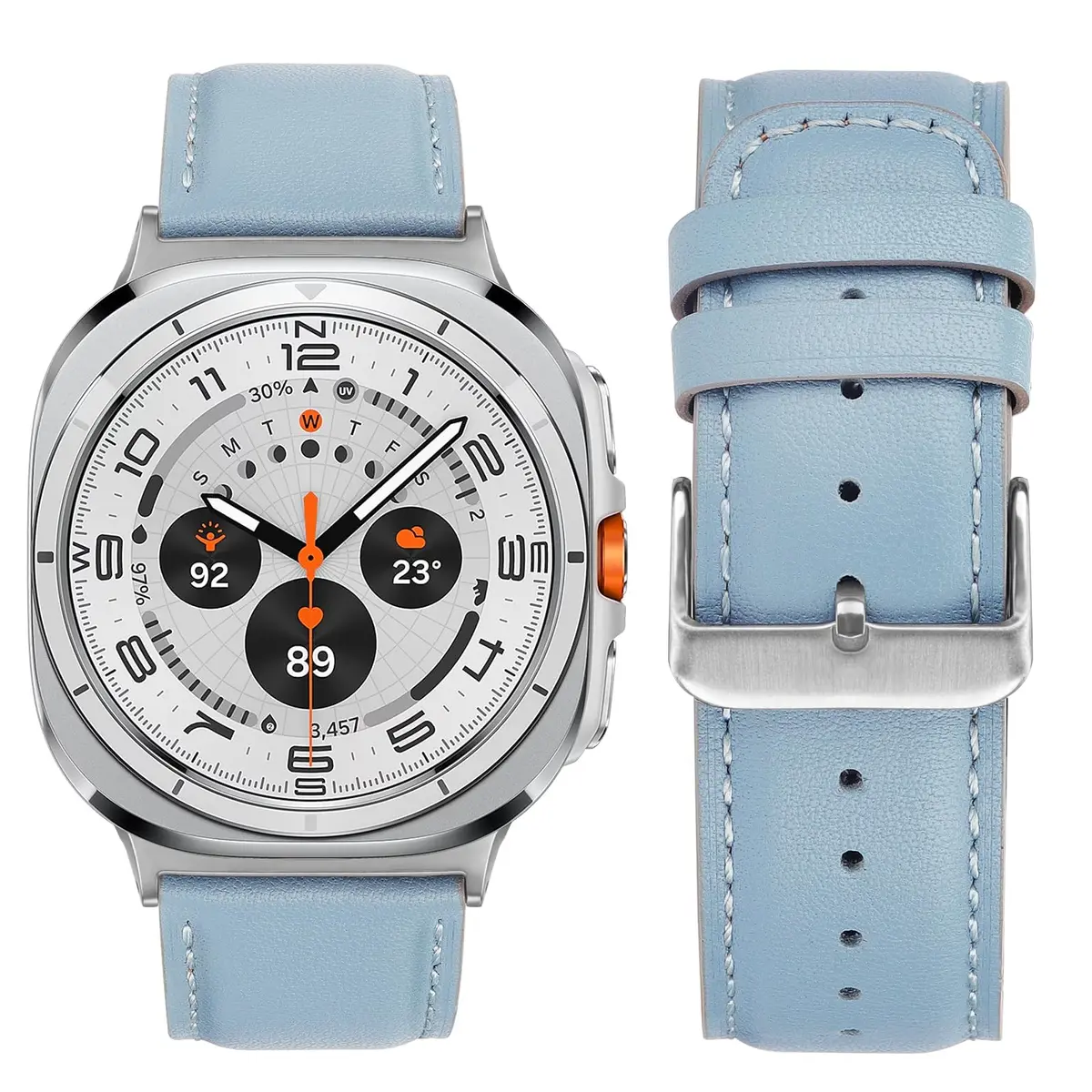 Tasikar Leather Watch Band Compatible with Samsung Galaxy Watch Ultra 47mm | Genuine Leather Strap, Blue - view 2