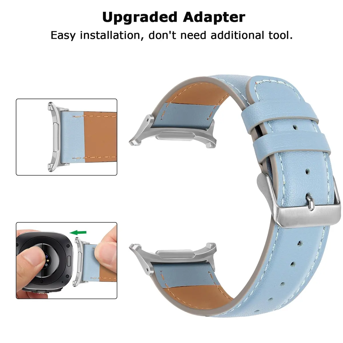 Tasikar Leather Watch Band Compatible with Samsung Galaxy Watch Ultra 47mm | Genuine Leather Strap, Blue - view 4
