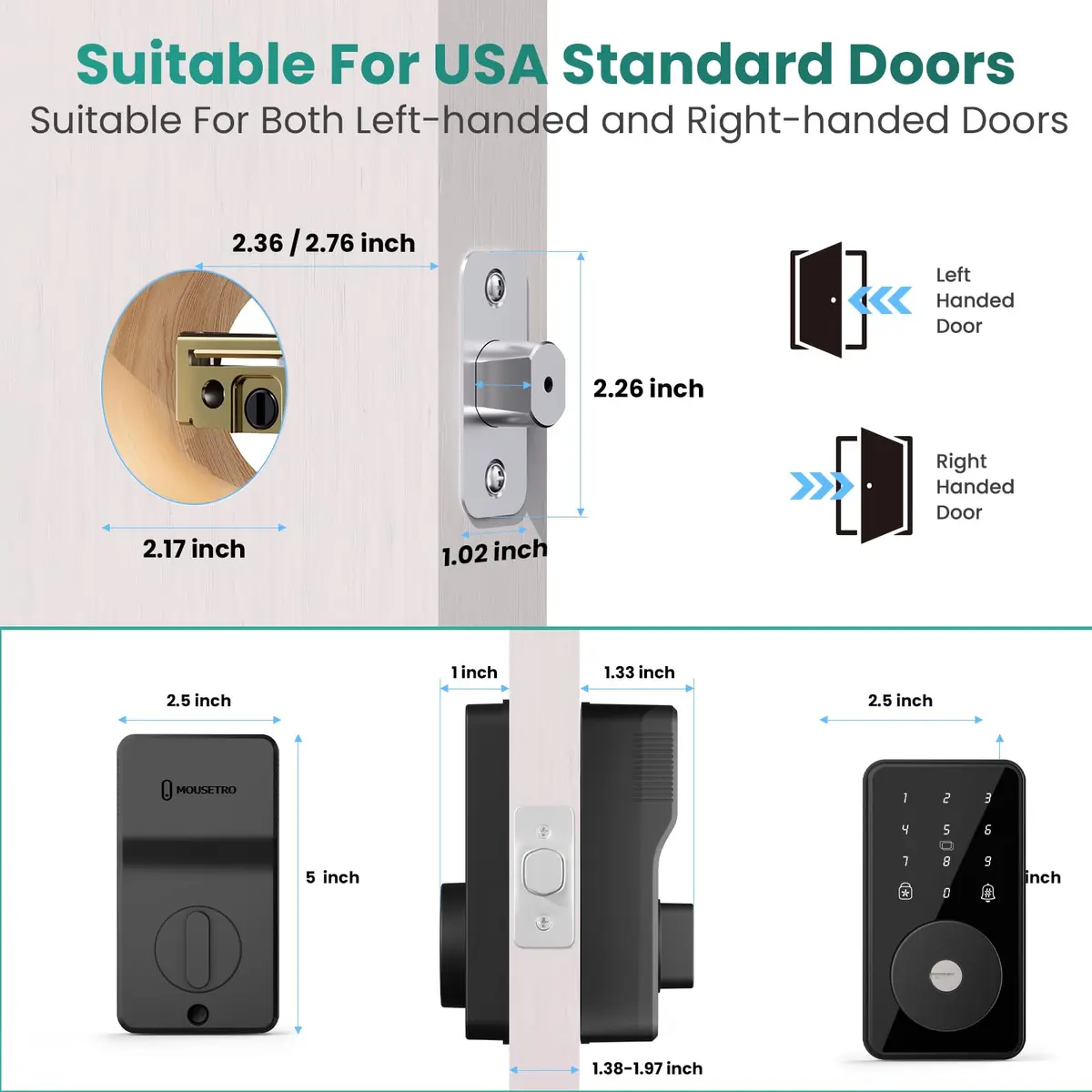 MOUSETRO Smart Lock 4-in-1 Keyless Door Lock | Bluetooth App Control, Deadbolt, Keypad, for Front Door - view 7