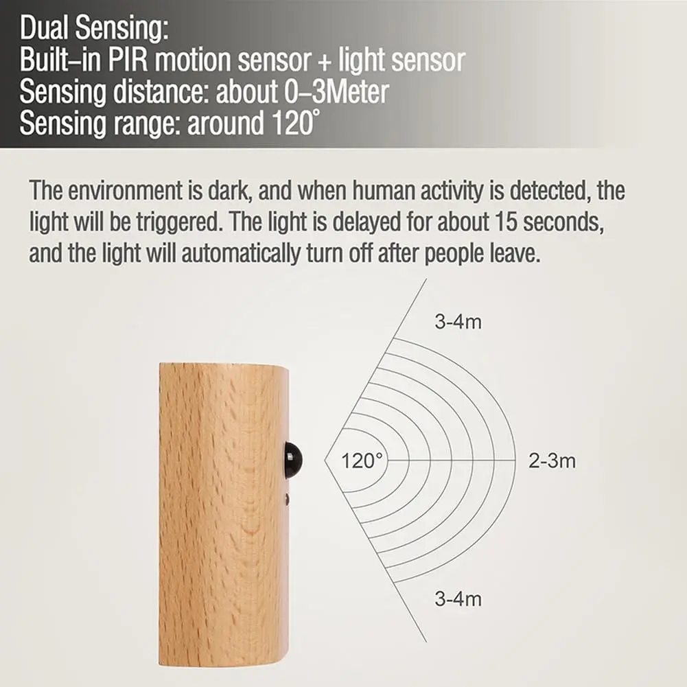 LANDGOO Wood Step Light 2 Pack Motion Sensor Rechargeable Beech | Warm 2700K LED Night Light - view 5