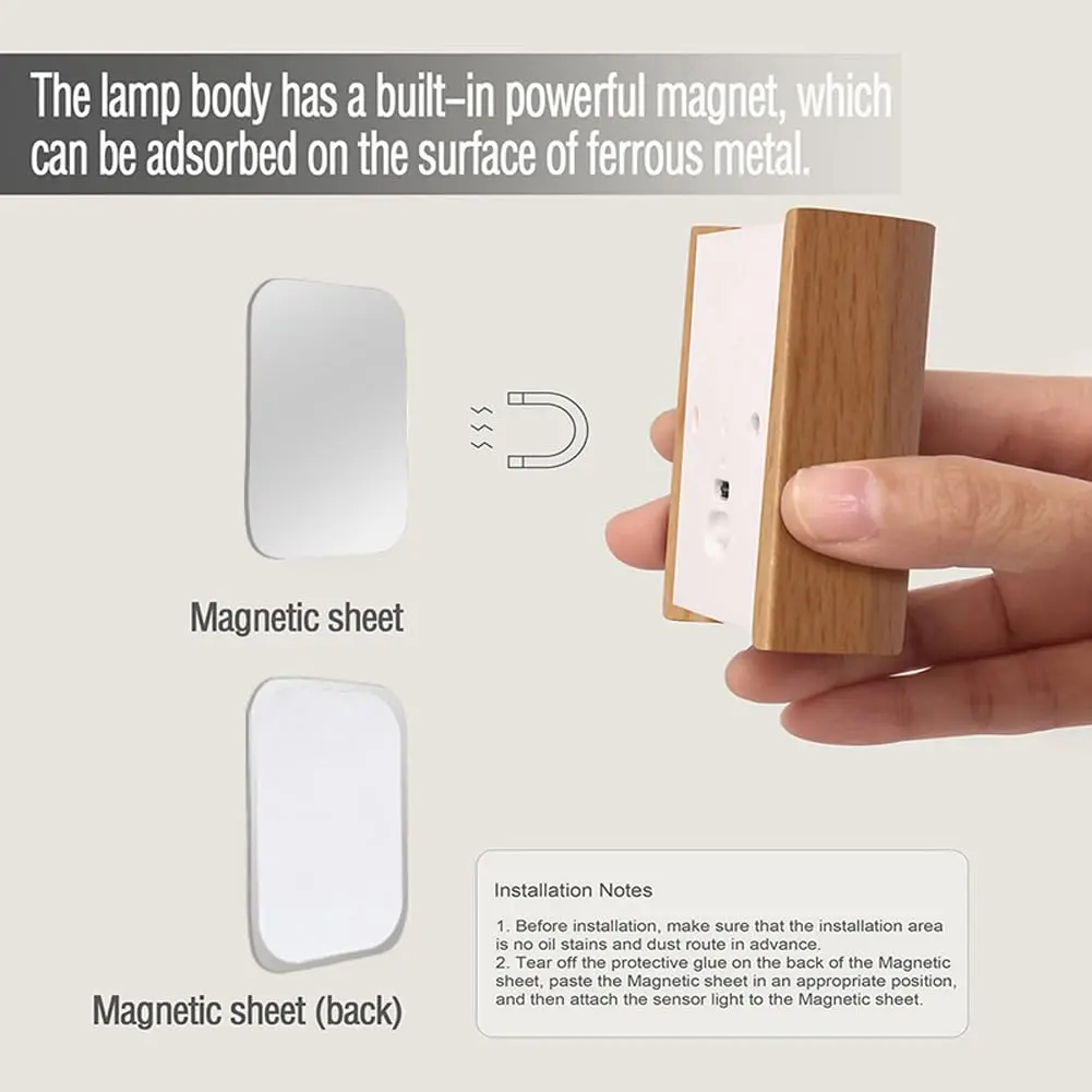 LANDGOO Wood Step Light 2 Pack Motion Sensor Rechargeable Beech | Warm 2700K LED Night Light - view 9