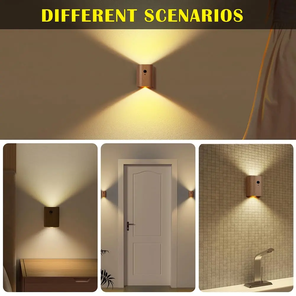 LANDGOO Wood Step Light 2 Pack Motion Sensor Rechargeable Beech | Warm 2700K LED Night Light - view 3