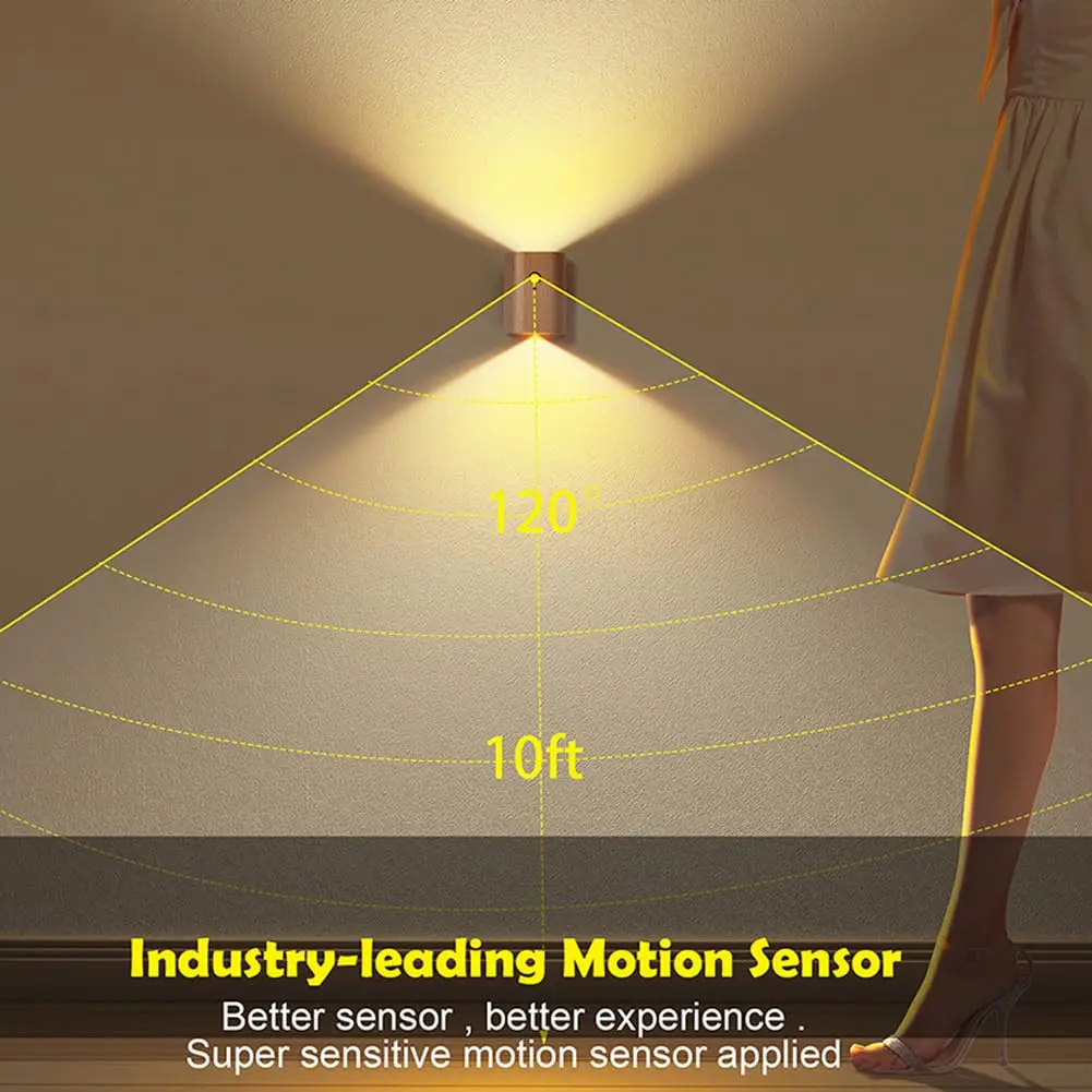 LANDGOO Wood Step Light 2 Pack Motion Sensor Rechargeable Beech | Warm 2700K LED Night Light - view 4