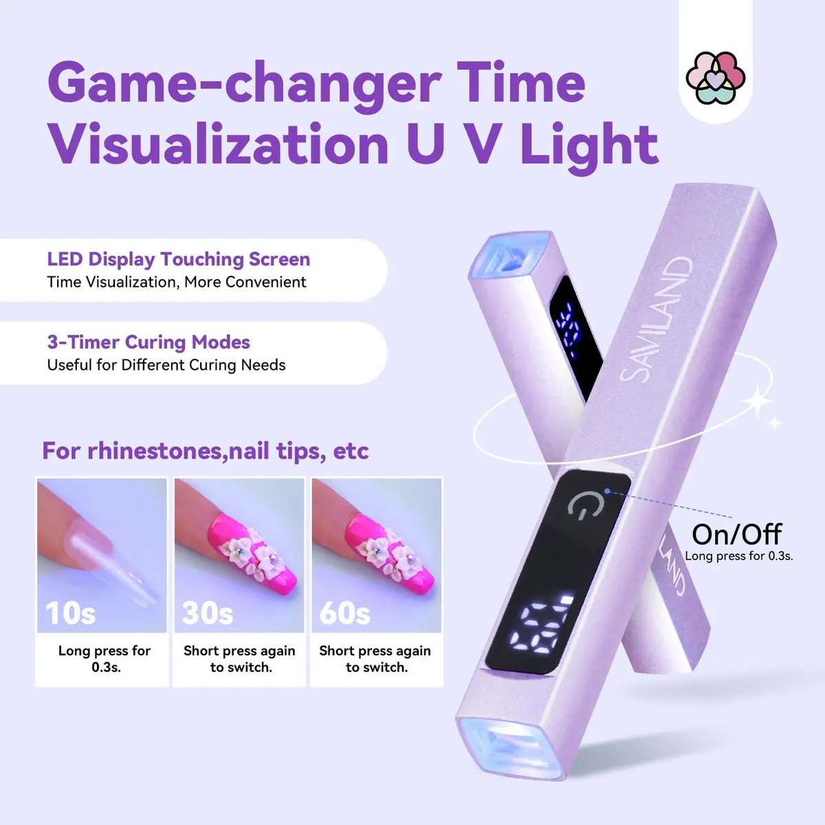 SAVILAND Handheld UV Nail Lamp 12W Purple | 10S Flash Cure for Gel Polish - view 3