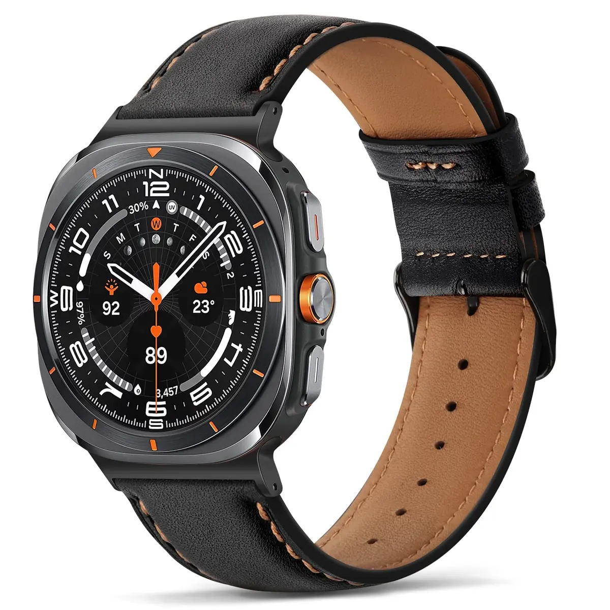 Tasikar Black Leather Watch Band for Samsung Galaxy Watch Ultra 2/1 47mm | Genuine Leather Strap with Stainless Steel Clasp - main product image
