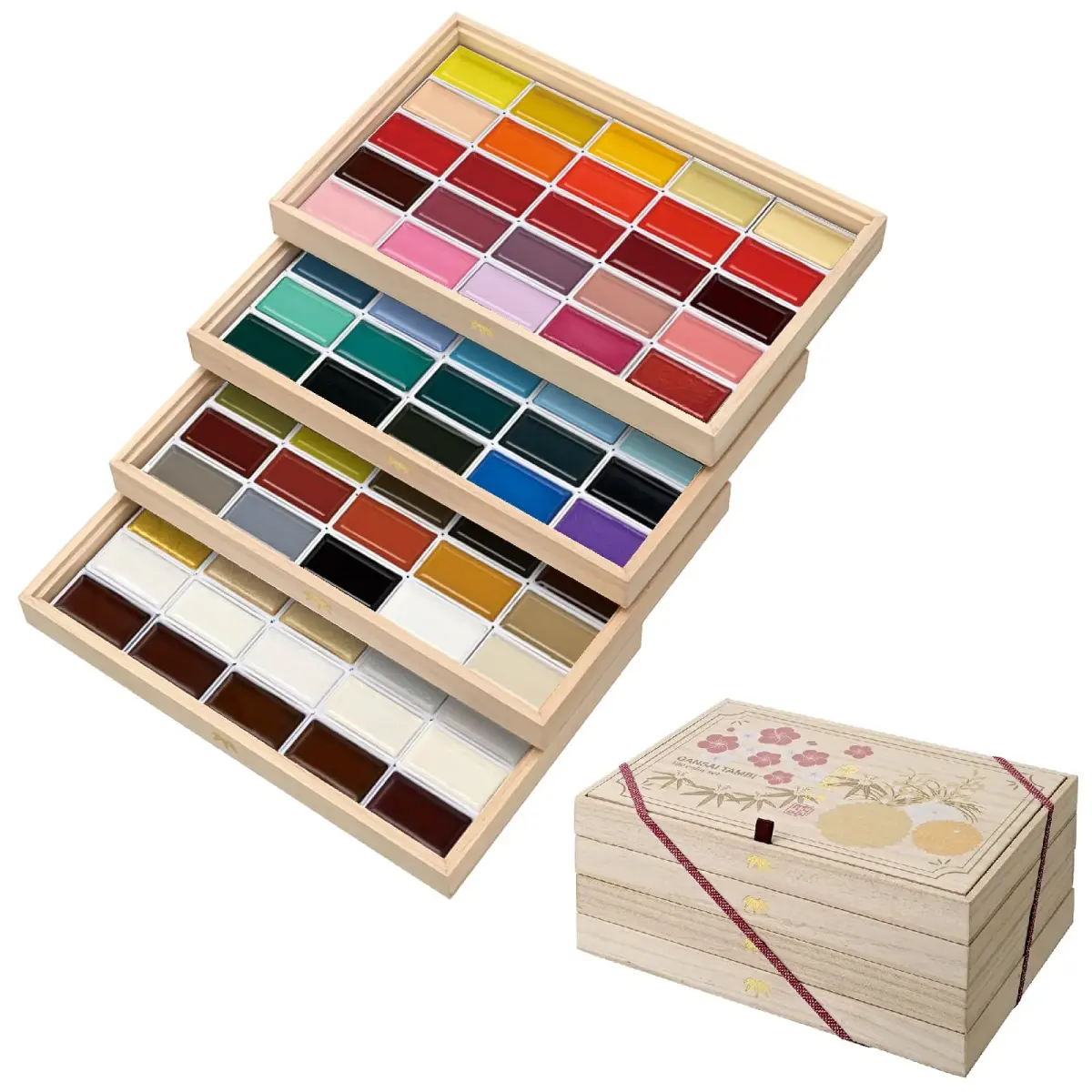 Kuretake GANSAI TAMBI Watercolor Paint Set 100 Colors with Wooden Box | Professional Grade Art Supplies - main product image