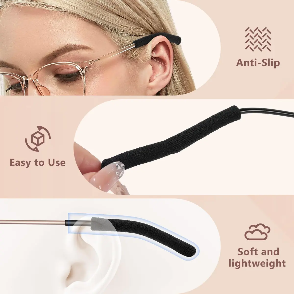 Sightor Soft Glasses Ear Cushion 3Pairs | Anti-Slip Cotton Eyewear Grippers for Long Wear - view 3