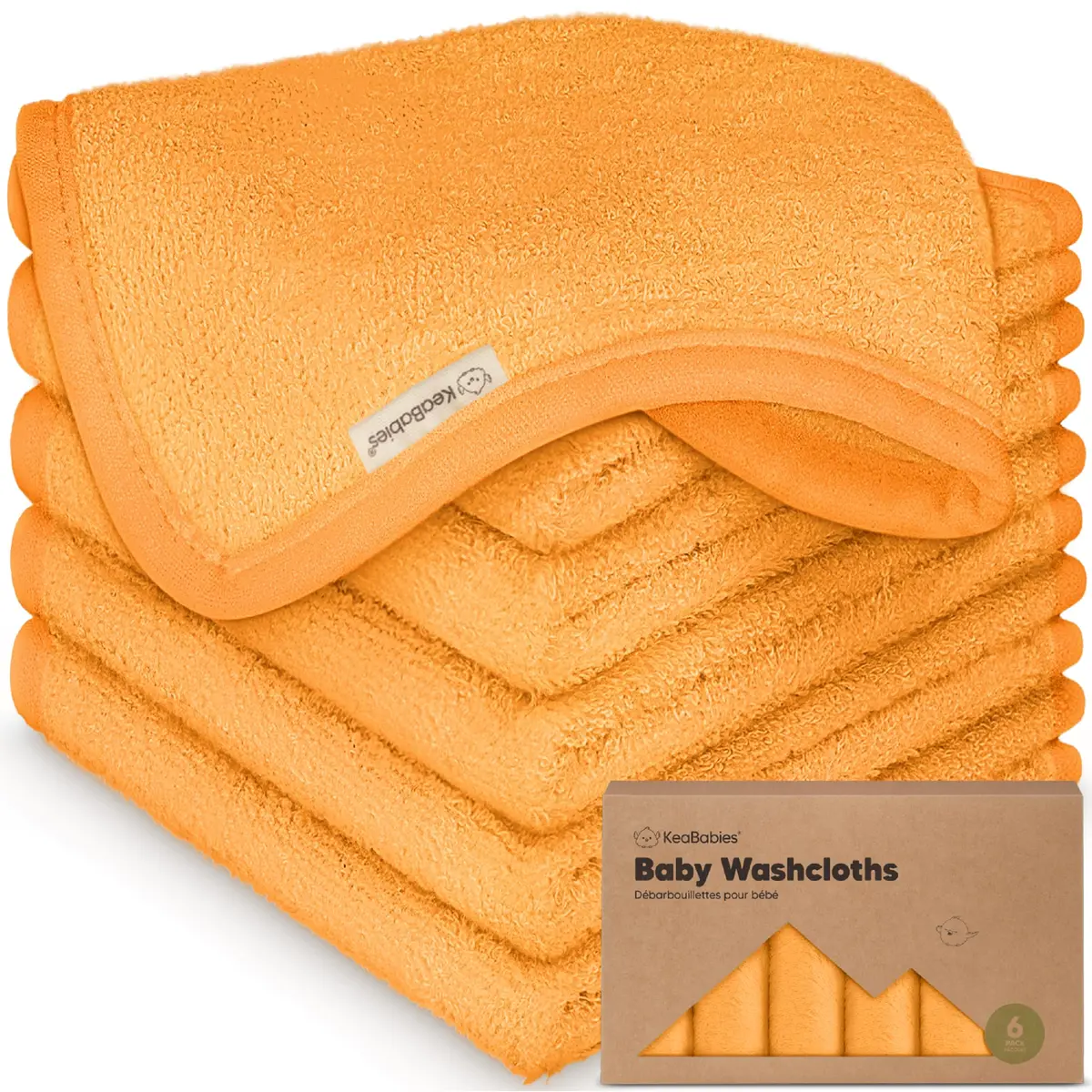 KeaBabies Baby Washcloths 10x10 | Ultra-Soft Bamboo, Reusable, 6-Pack for Newborns & Toddlers - main product image