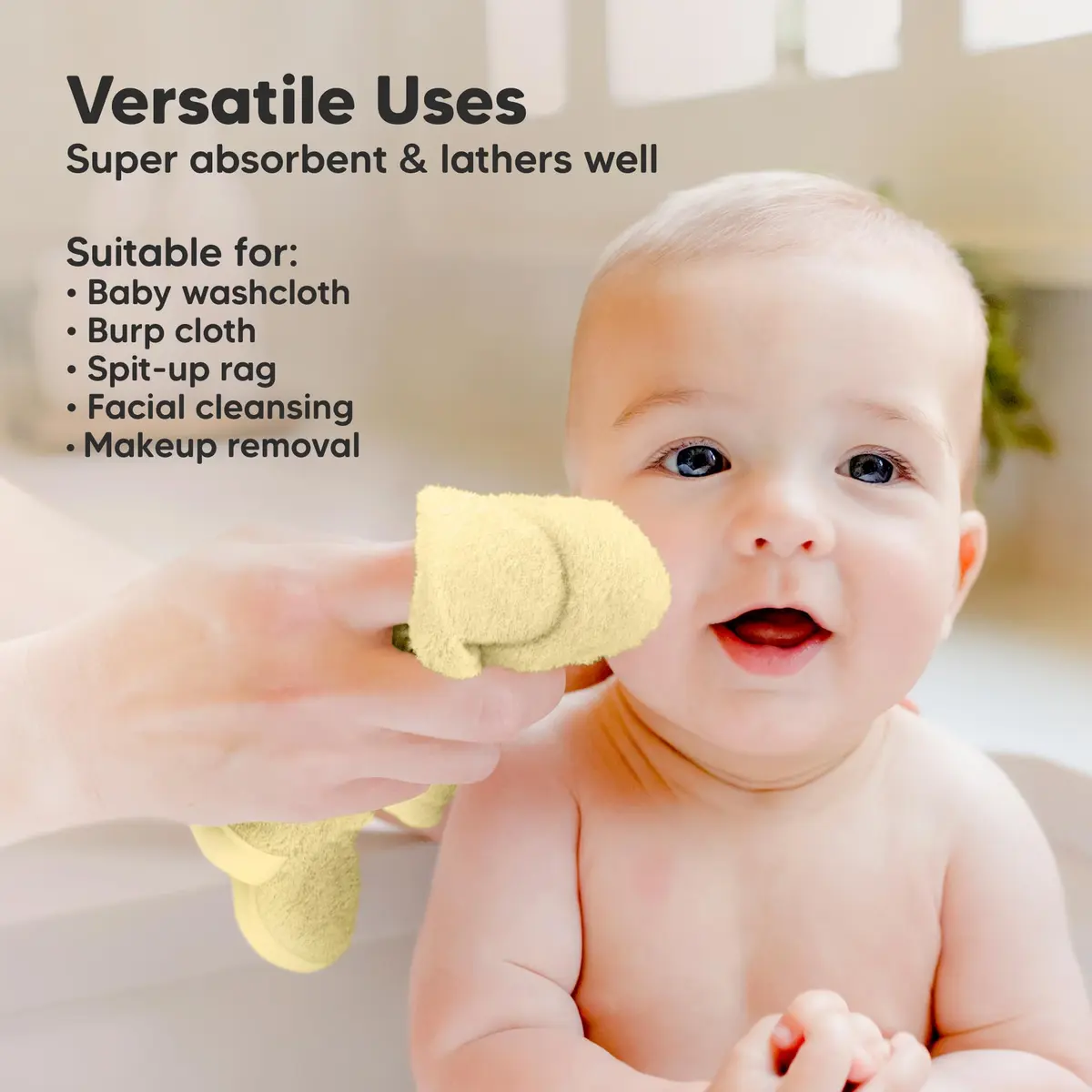 KeaBabies Baby Washcloths 10x10 | Ultra-Soft Bamboo, Reusable, 6-Pack for Newborns & Toddlers - view 6