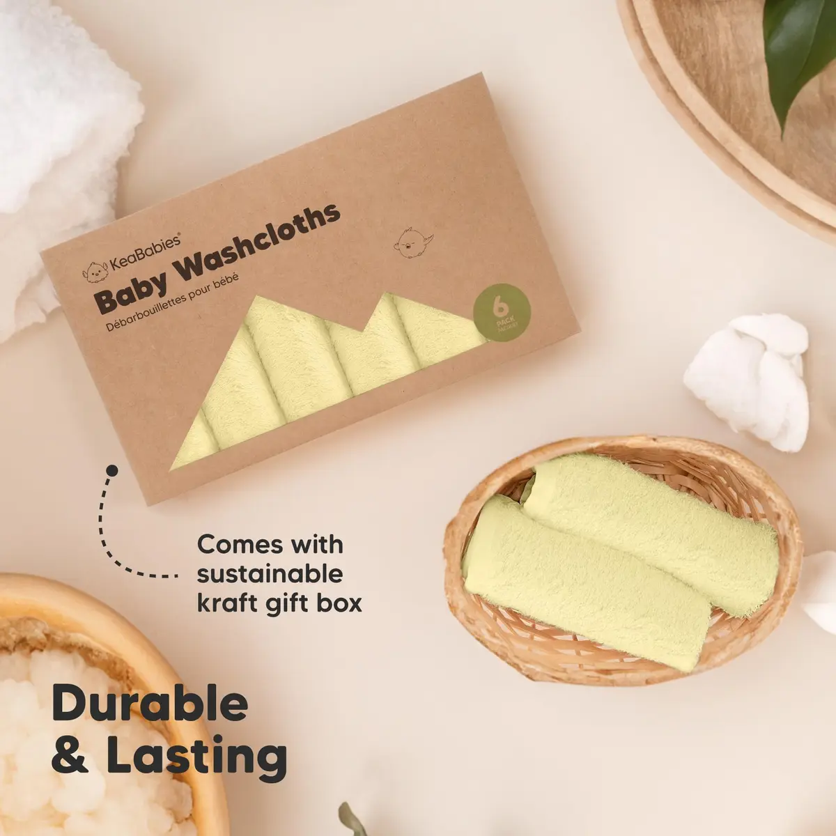 KeaBabies Baby Washcloths 10x10 | Ultra-Soft Bamboo, Reusable, 6-Pack for Newborns & Toddlers - view 7