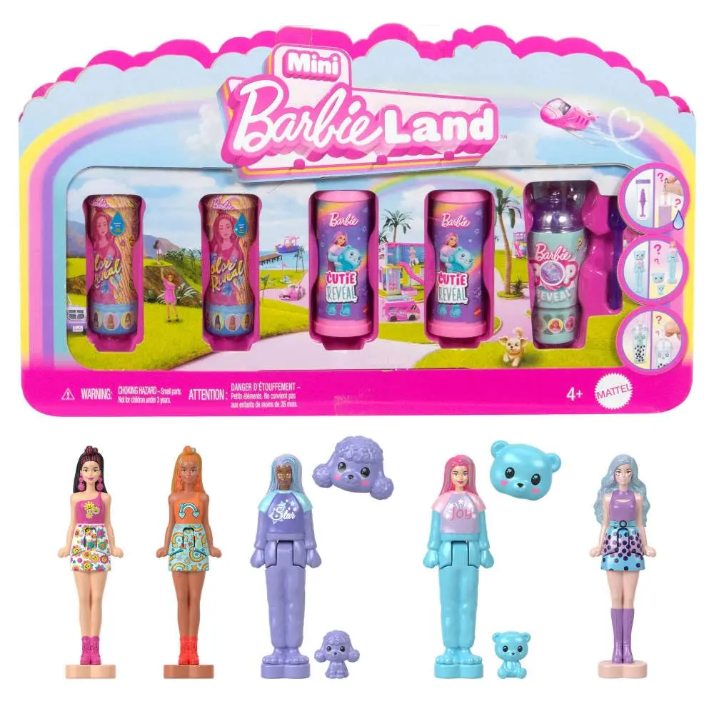Barbie Mini Barbie Land 5-Pack Pop Reveal Dolls, 1.5-inch Mini Doll with Surprise Reveal & Sensory Play Piece (Styles May Vary) - main product image