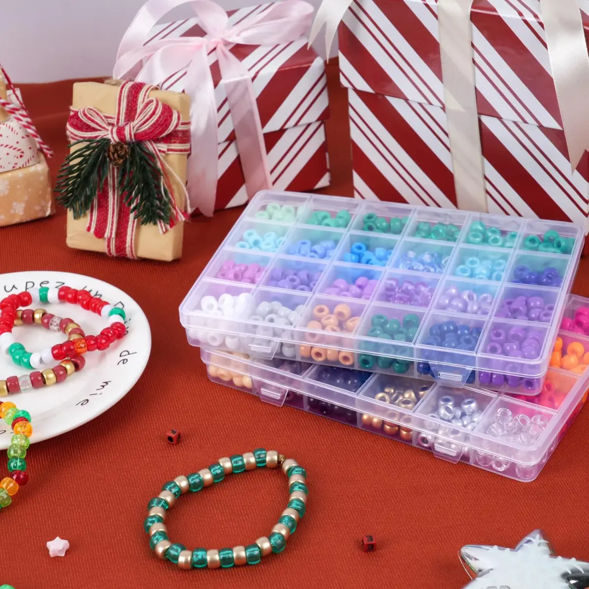 QUEFE 1900pcs 48 Colors Pony Beads Bracelet Making Kit | Rainbow Kandi Beads Friendship Bracelet Kit with Letter Beads & Elastic Strings (1900 Beads) - view 5