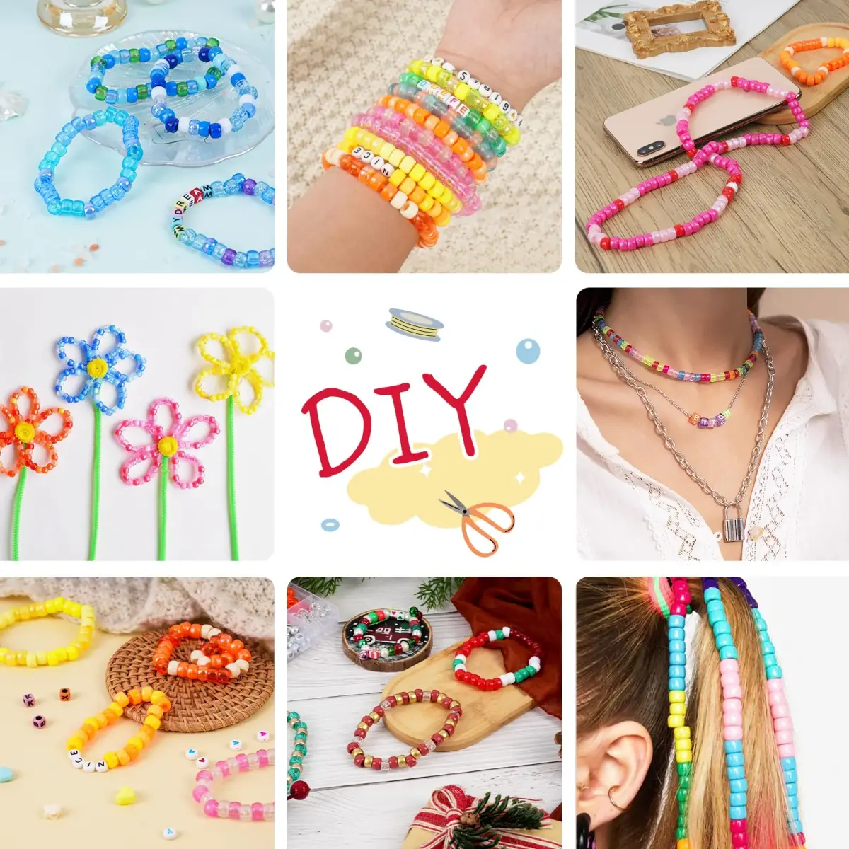 QUEFE 1900pcs 48 Colors Pony Beads Bracelet Making Kit | Rainbow Kandi Beads Friendship Bracelet Kit with Letter Beads & Elastic Strings (1900 Beads) - view 4