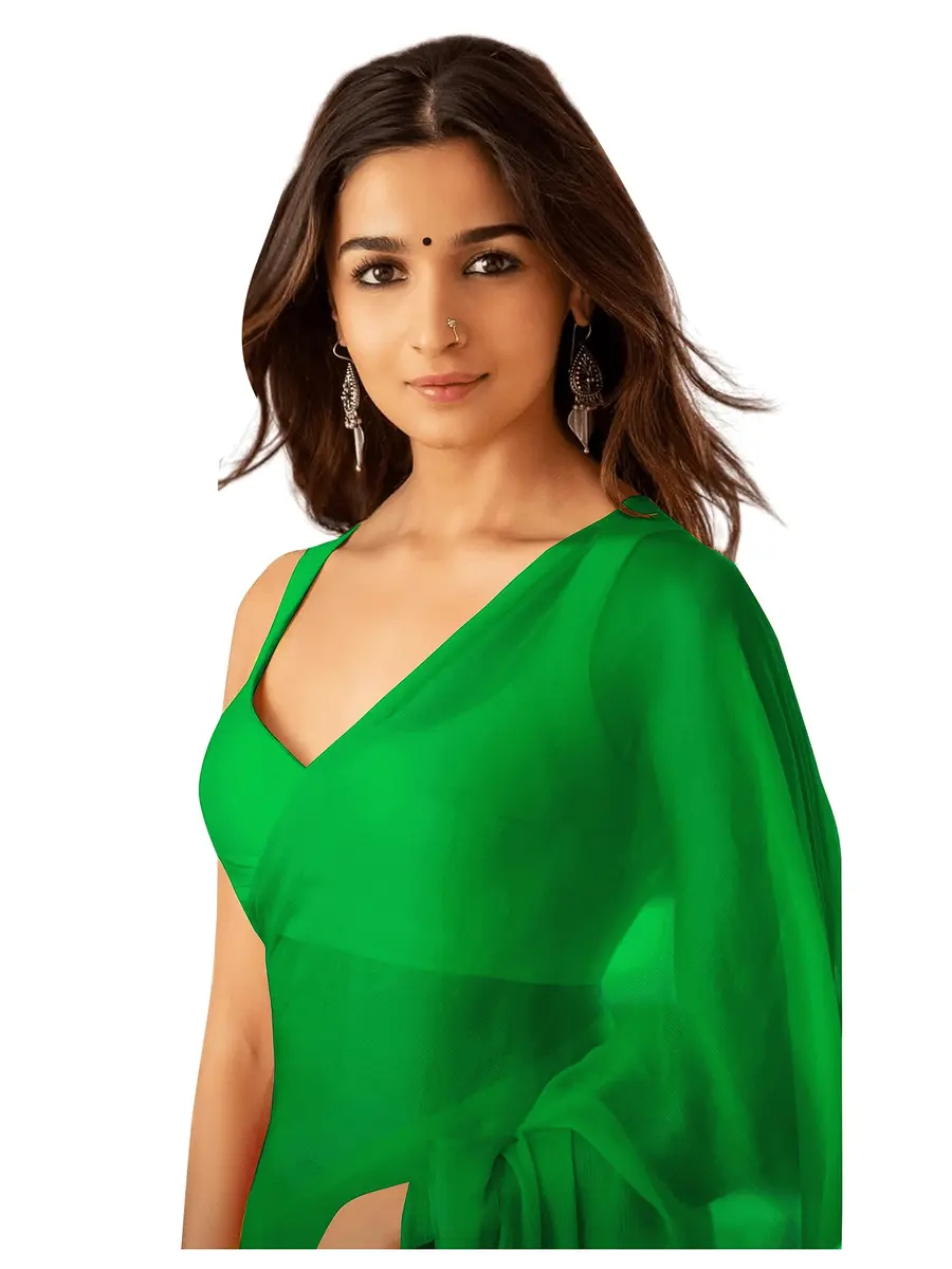StyleScope Women's Plain Georgette Saree With Unstitched Blouse Piece Dark Green | 6.2 Mtr (20.34 Ft) - main product image