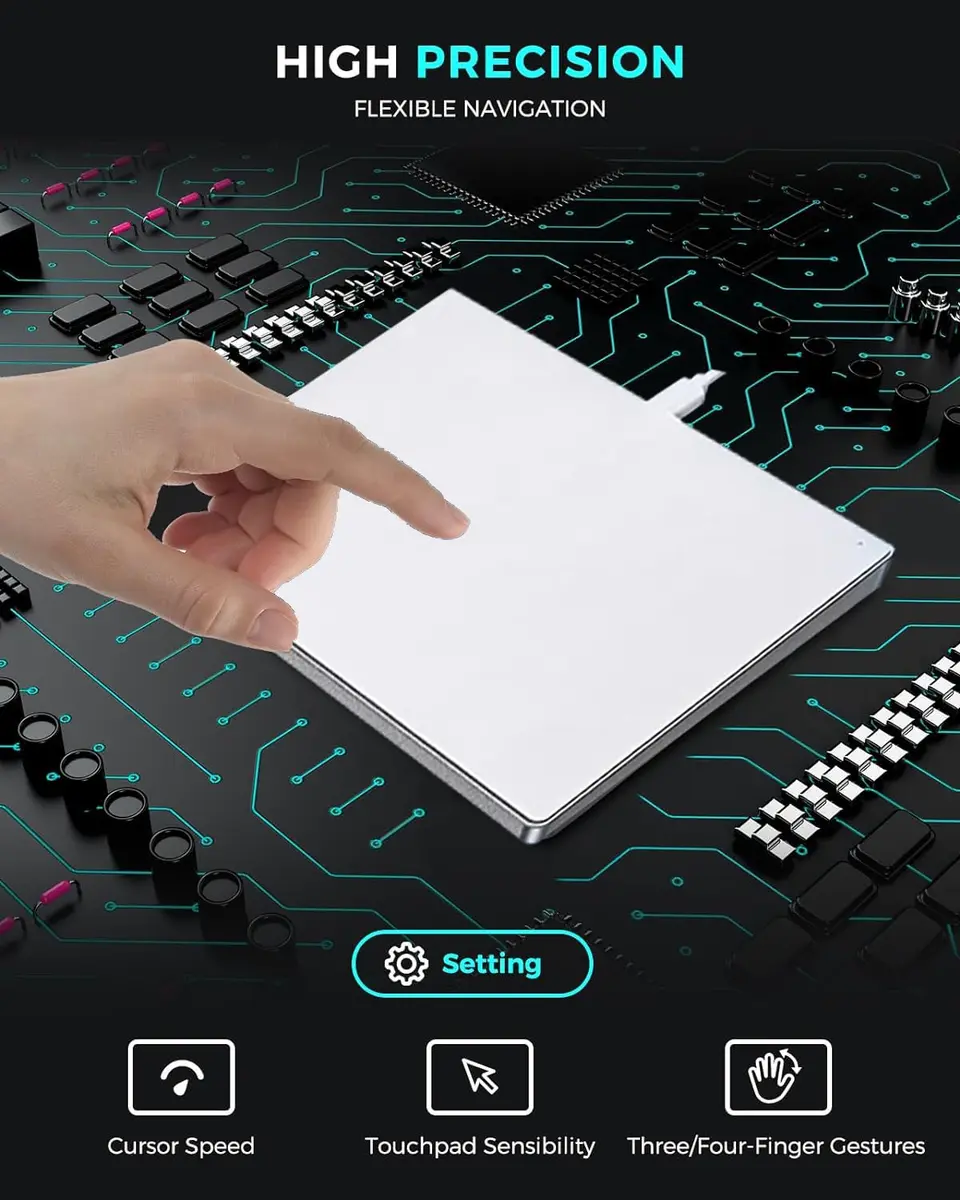 JOMAA Wired Touchpad with Multi-Gesture Control, Glass Panel & Aluminum Alloy Casing | 90x130mm - view 5