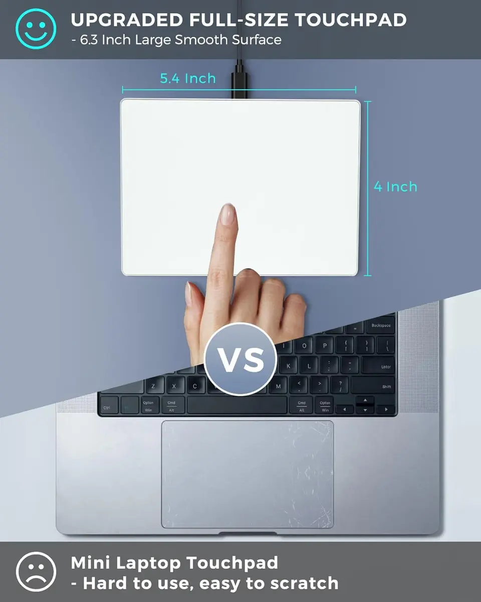 JOMAA Wired Touchpad with Multi-Gesture Control, Glass Panel & Aluminum Alloy Casing | 90x130mm - view 6