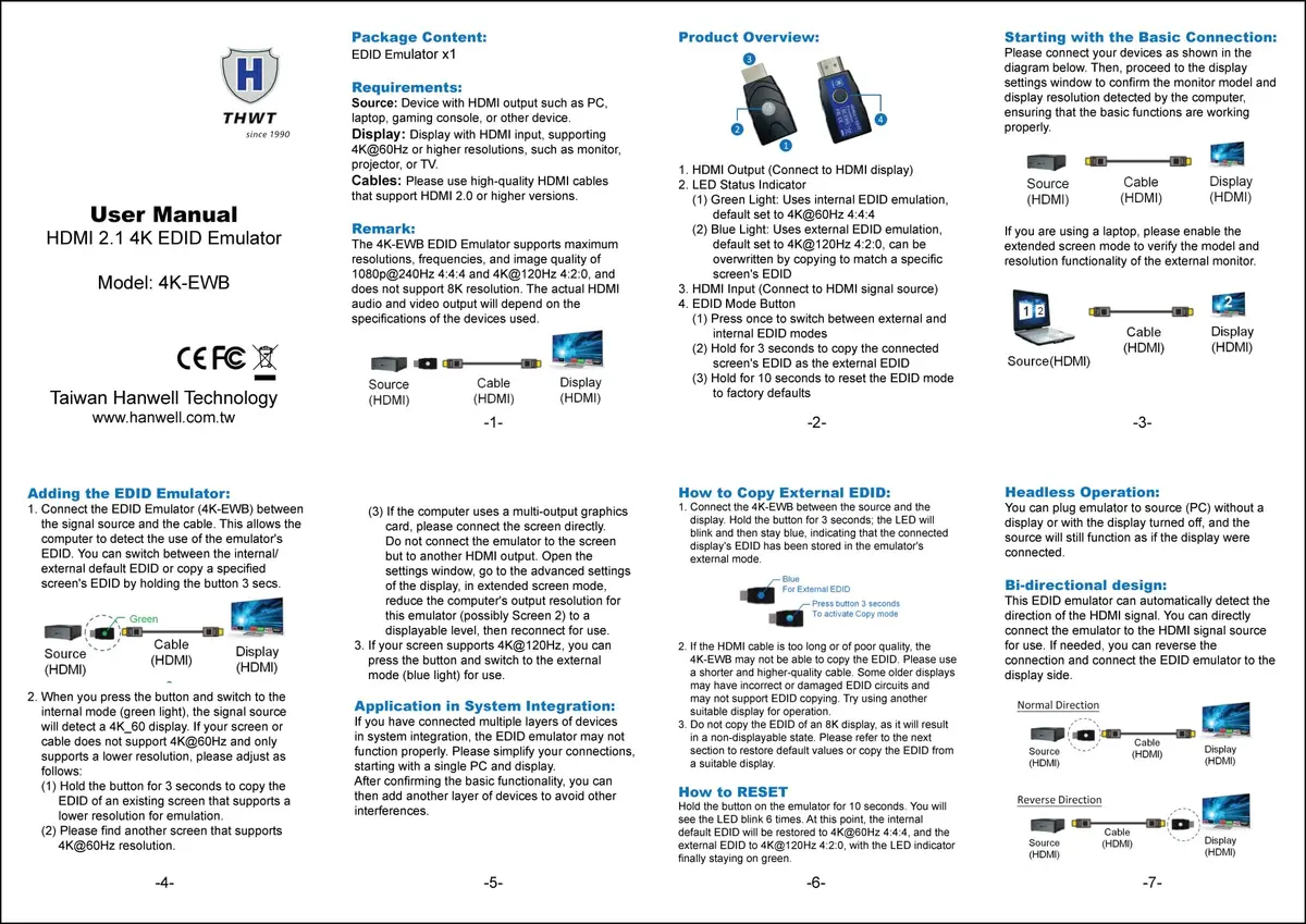 THWT HDMI 2.1 4K EDID Emulator (Model: 4K-EWB) | Supports SCDC, EDID Copying, HDCP Pass-Through, 4K@120Hz - view 11