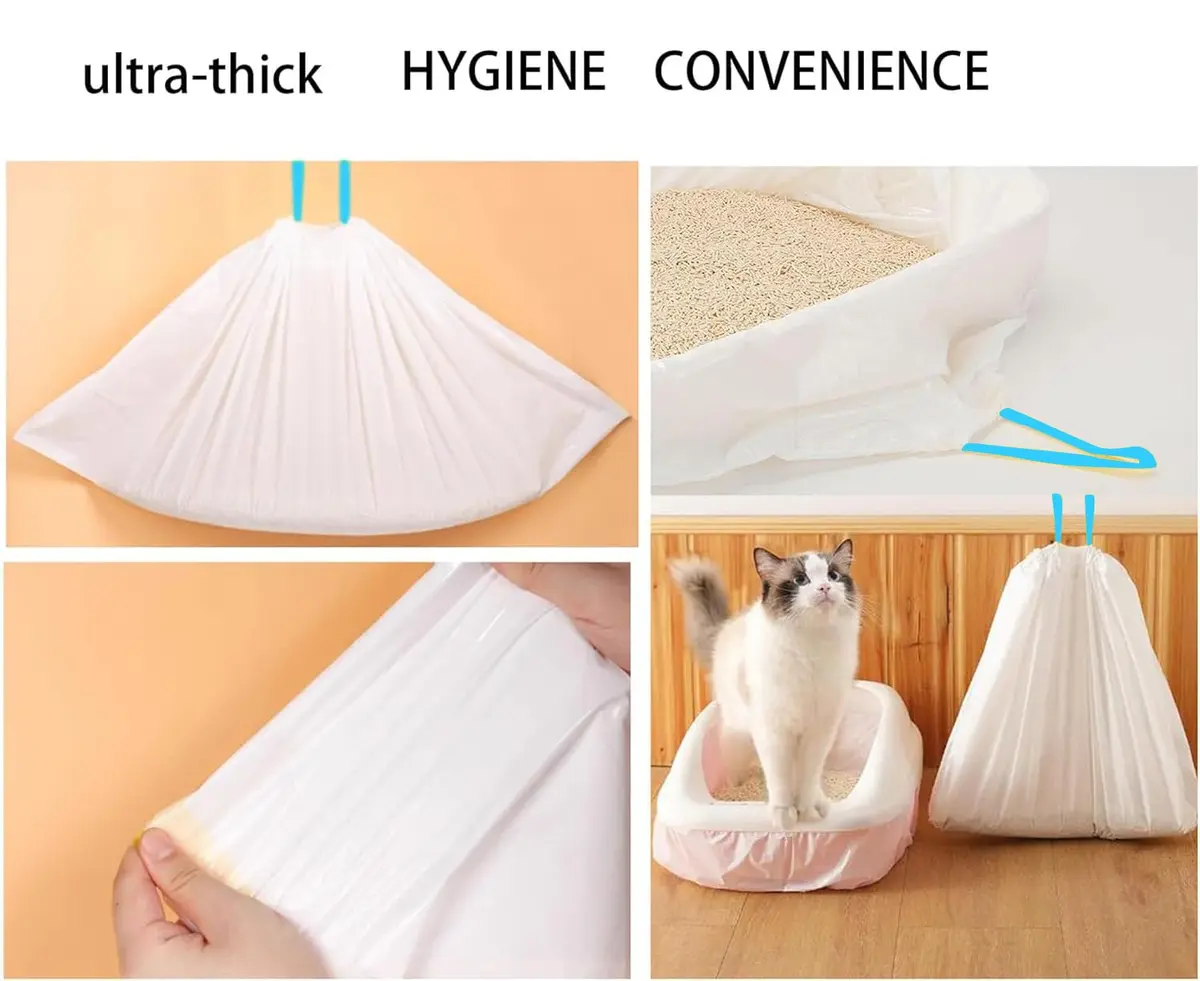 YYaaloa Cat Drawstring Litter Box Liners 26.6x16.7 inches 2Mils Super Thick for Self-Cleaning Litter Box Cat Litter Pan Trays - view 6