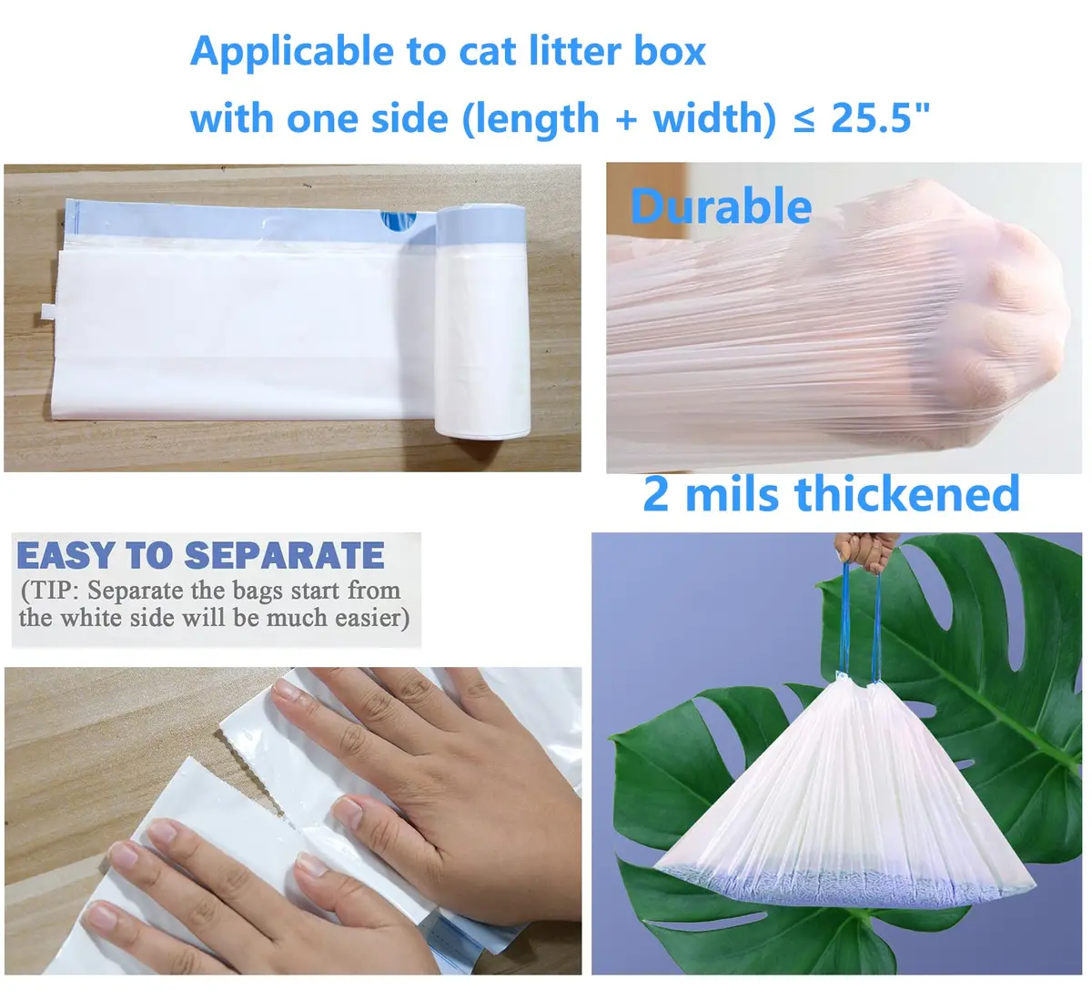 YYaaloa Cat Drawstring Litter Box Liners 26.6x16.7 inches 2Mils Super Thick for Self-Cleaning Litter Box Cat Litter Pan Trays - view 3