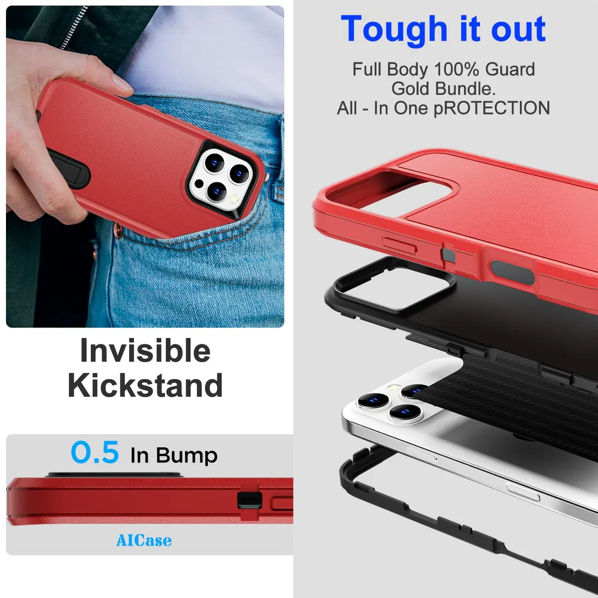 AICase for iPhone 16 Pro Case with Built-in Stand | Heavy Duty Drop Protection (70-120 chars) - view 2