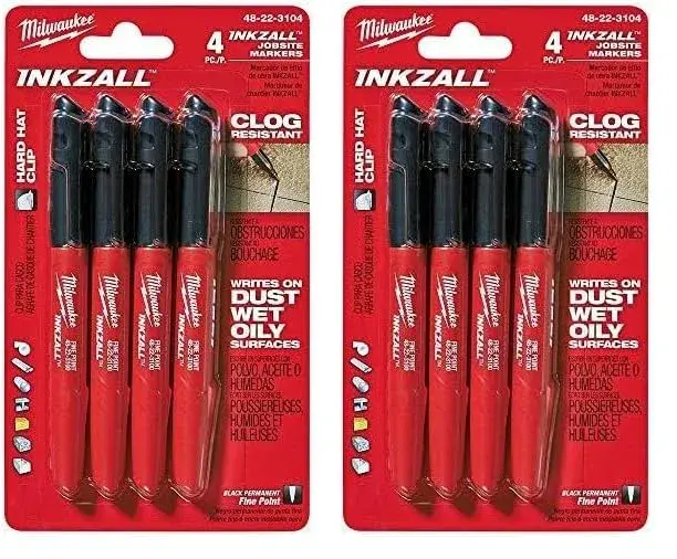 Milwaukee INKZALL Permanent Marker Fine Point Black 4 Count (Pack of 2) | Writes on Wet, Oily, Dusty Surfaces - main product image