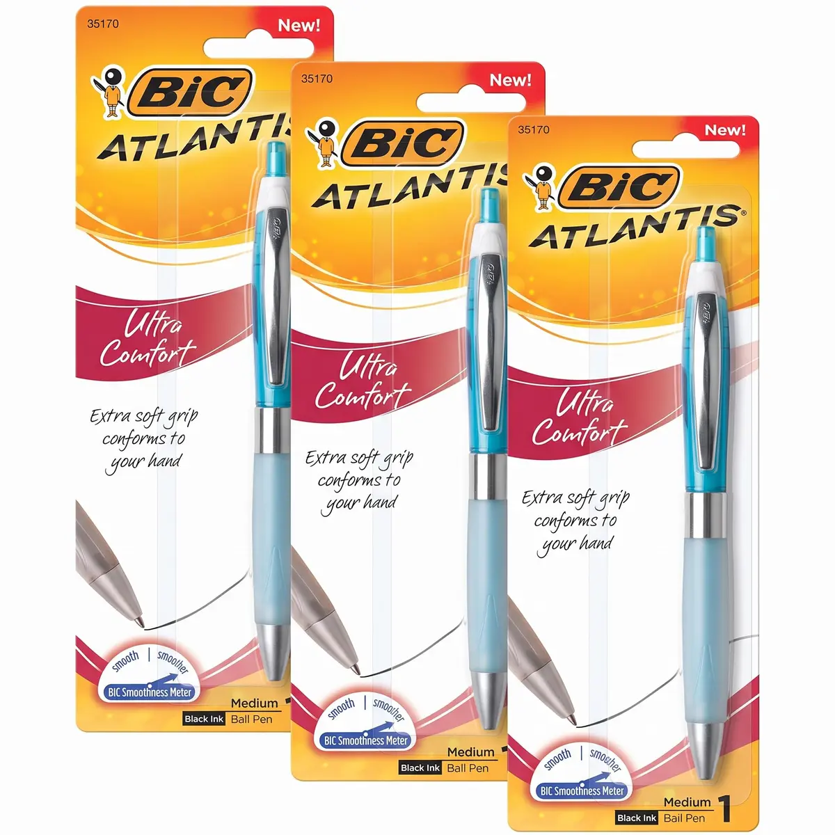 BIC Ballpoint Pens, Medium Point 1.0mm | Retractable | Ultra Comfort | Assorted Barrel Colors (3-Pack) - main product image