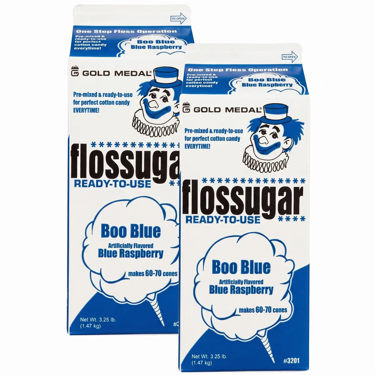 Gold Medal Flossugar Blue Raspberry 3.25 Lbs./52oz. Pack of 2 | Cotton Candy Sugar for Gummy & Candy (120c) - main product image